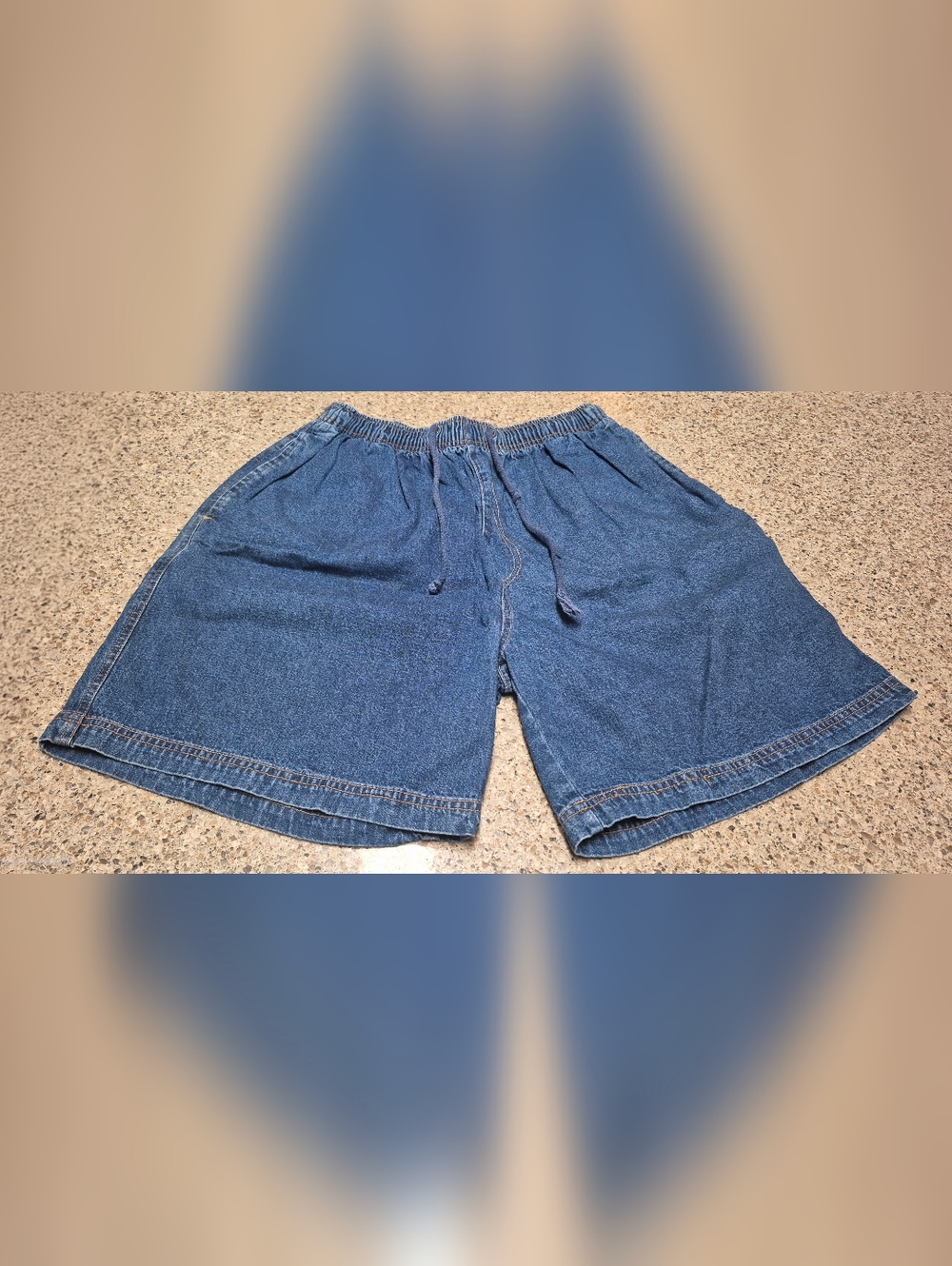 ​BBB Jeans 100% Cotton Denim Shorts Men L 34/36 Blue Elastic Waist Drawstring 7”